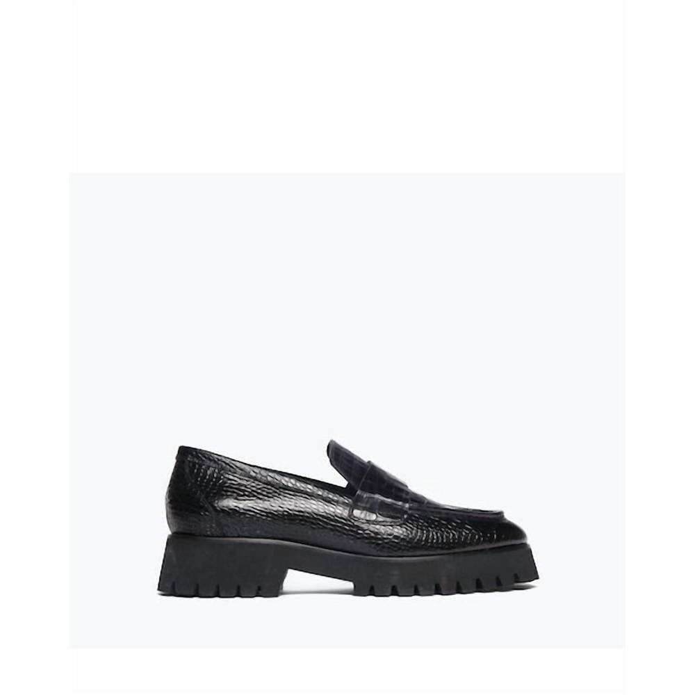 Freda Salvador Black Textured Leather Lug Sole Loafers